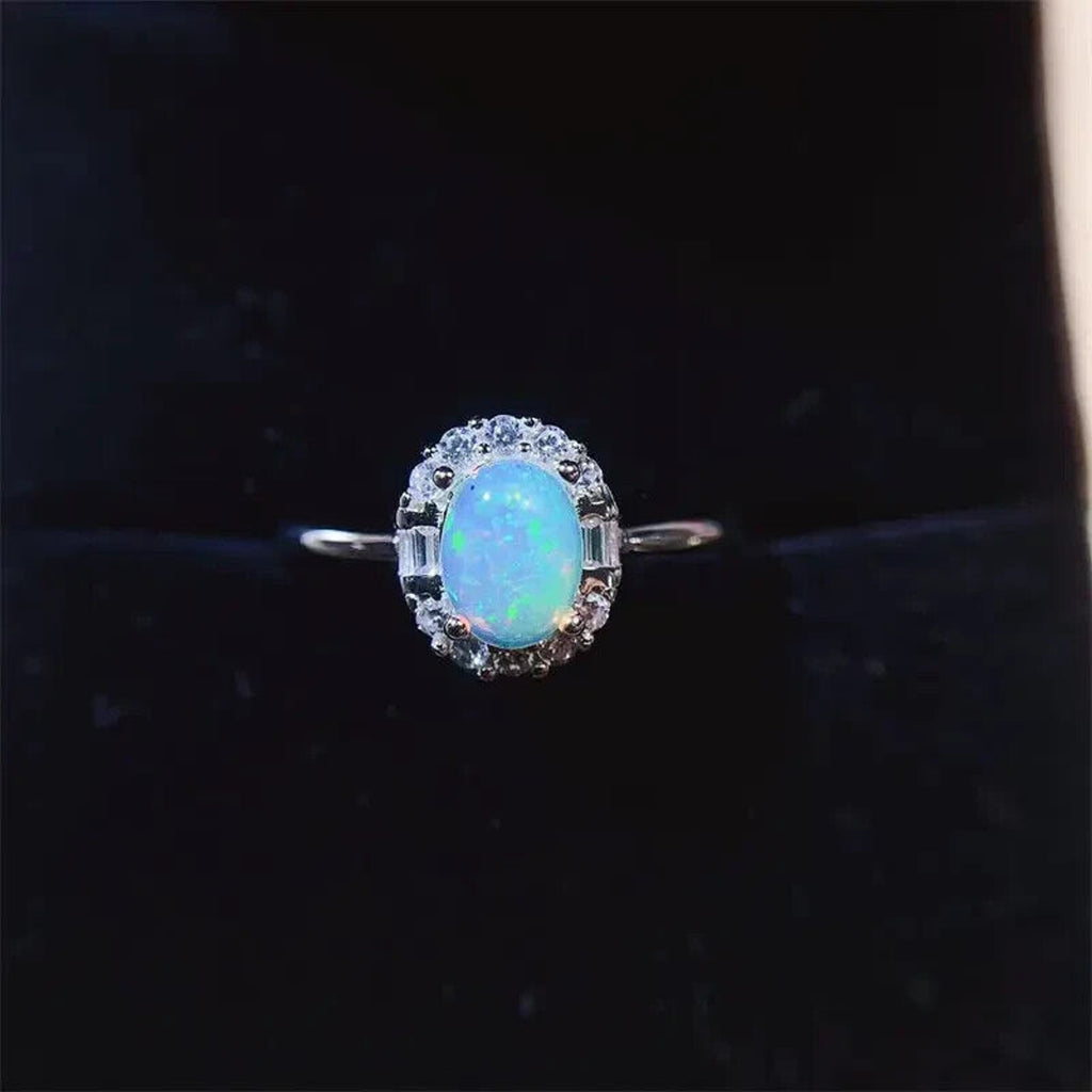 Fire Opal RIng Sterling Silver, Womne's Fire Opal Ring, Dainty Opal Ring 5x7mm