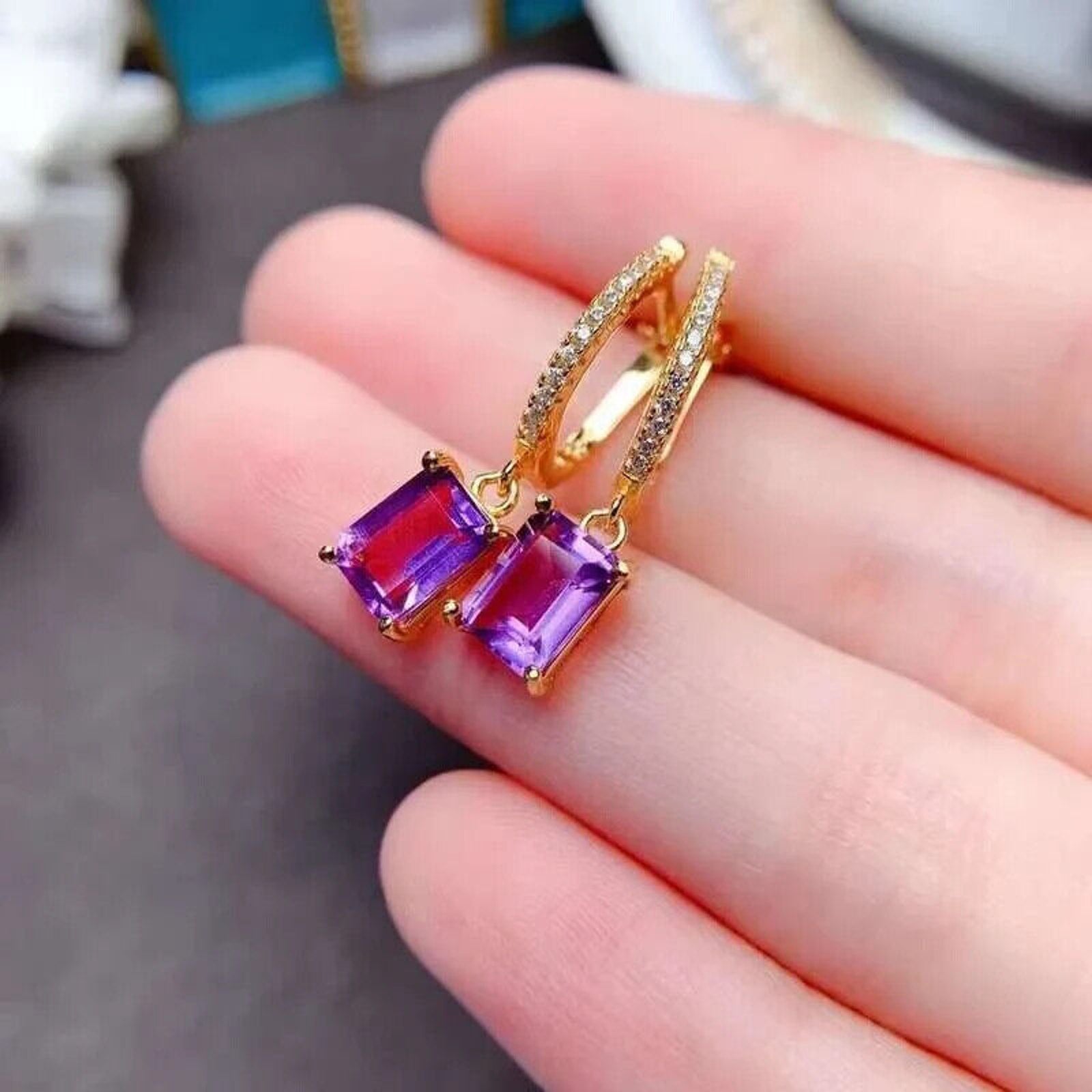 Natural Amethyst Gemstone Earrings 5x7mm 925 Sterling Silver, Amethyst Earrings