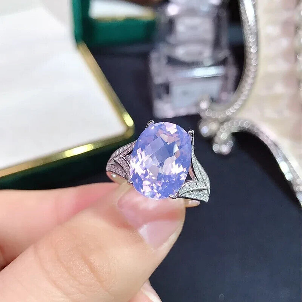 Lavender Amethyst Statement Ring, Natural Oval Cut Light Purple Amethyst Ring