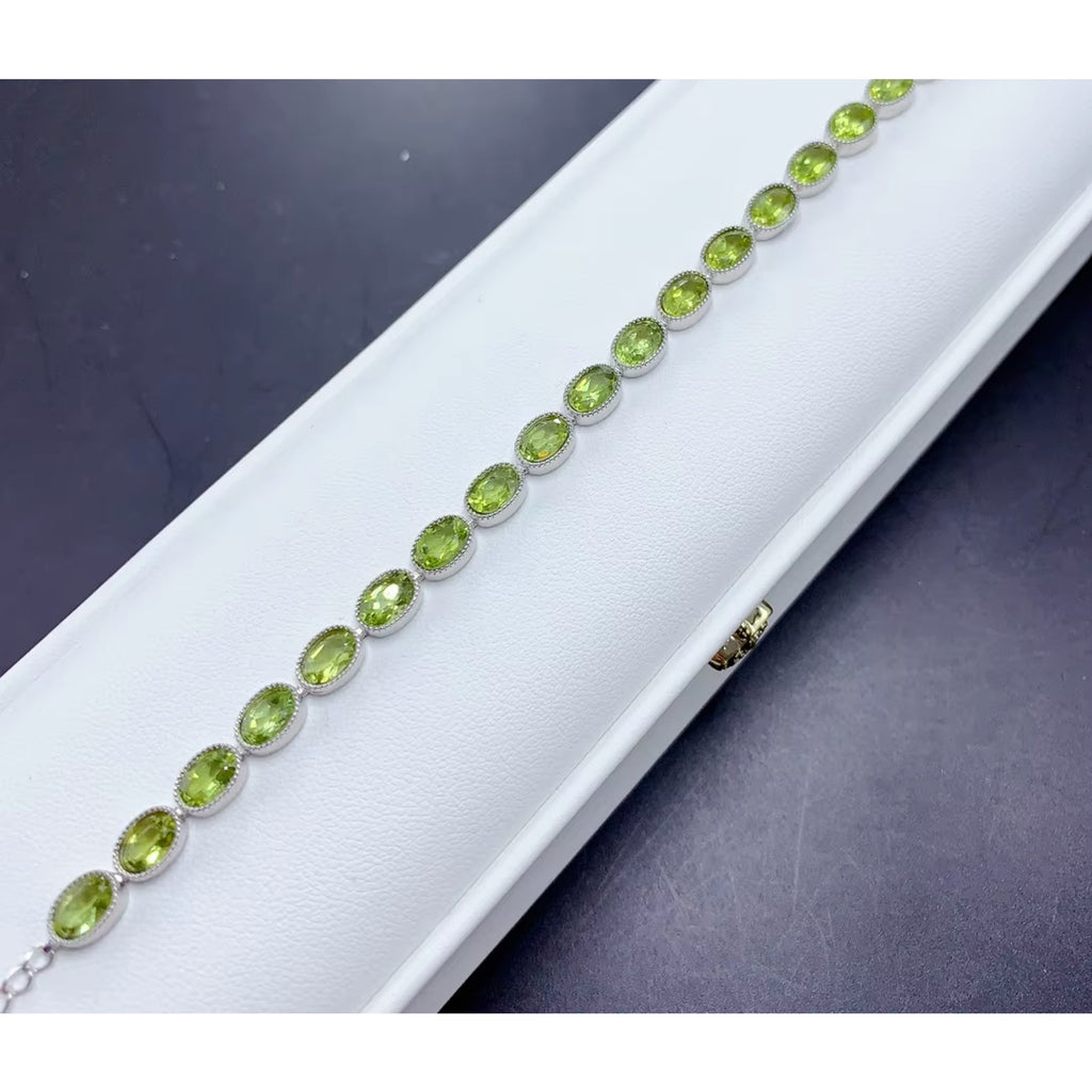 Natural Peridot Tennis Bracelet 925 Sterling Silver, August Birthstone Peridot