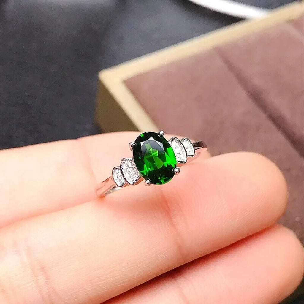Chrome Diopside Cocktail Ring, Women's Chrome Diopside Ring 6x8mm