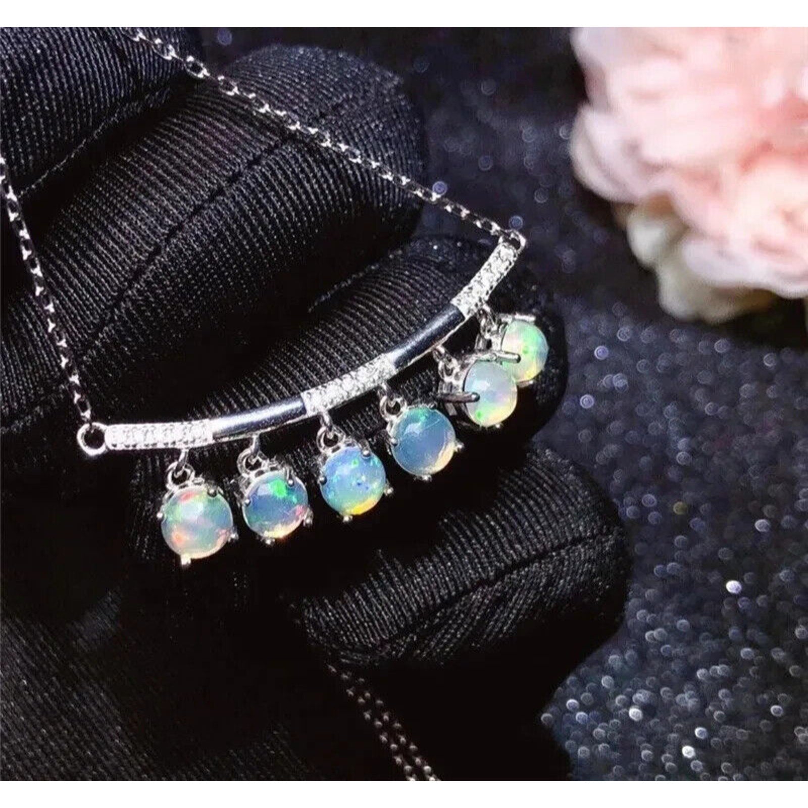 White Fire Opal Clavicle Chain Necklace, Dainty Opal Statement Necklace 3mm