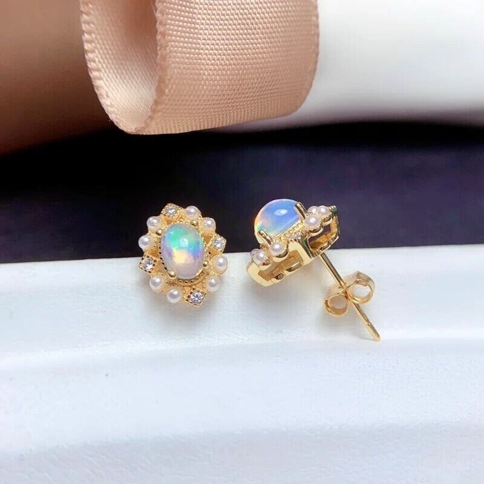 Stud Earrings Opal, Opal Gemstone Silver, Natural Opal Earrings 925 Sterling