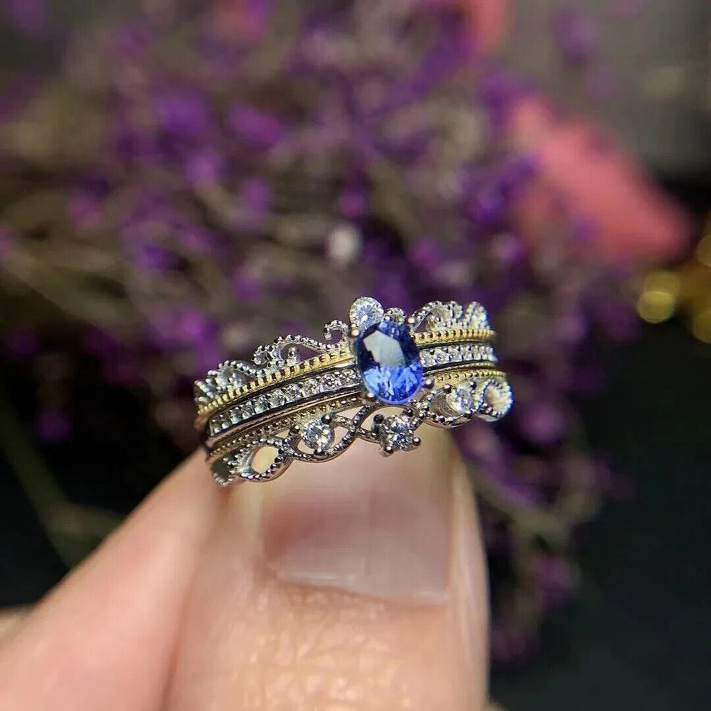 Natural Sapphire Dainty Cocktail Ring, Genuine Sapphire Sterling Silver Ring