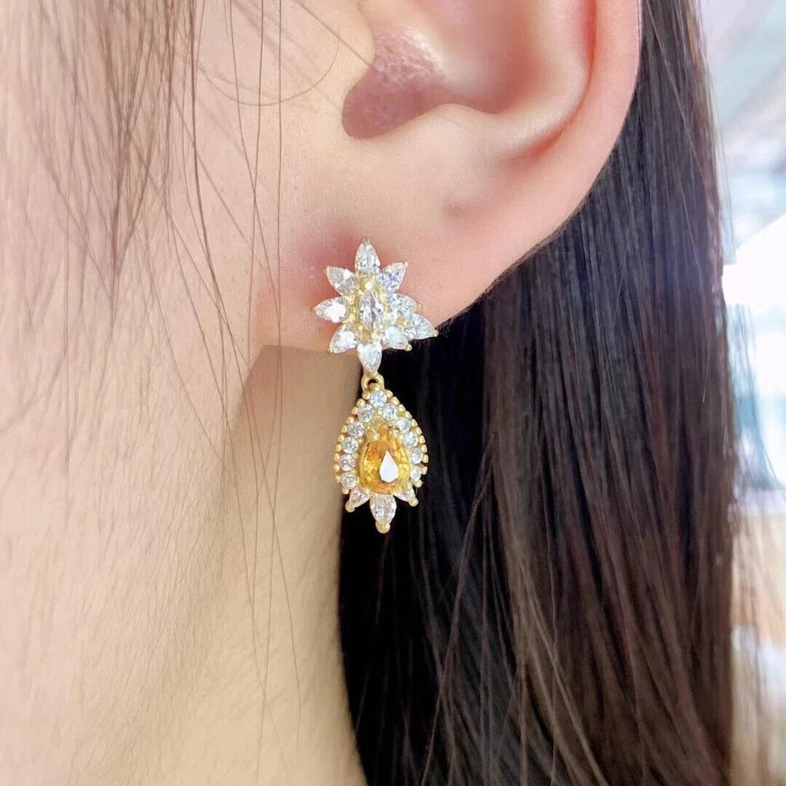 Natural Pear Cut Citrine Statement Earrings 4x6mm