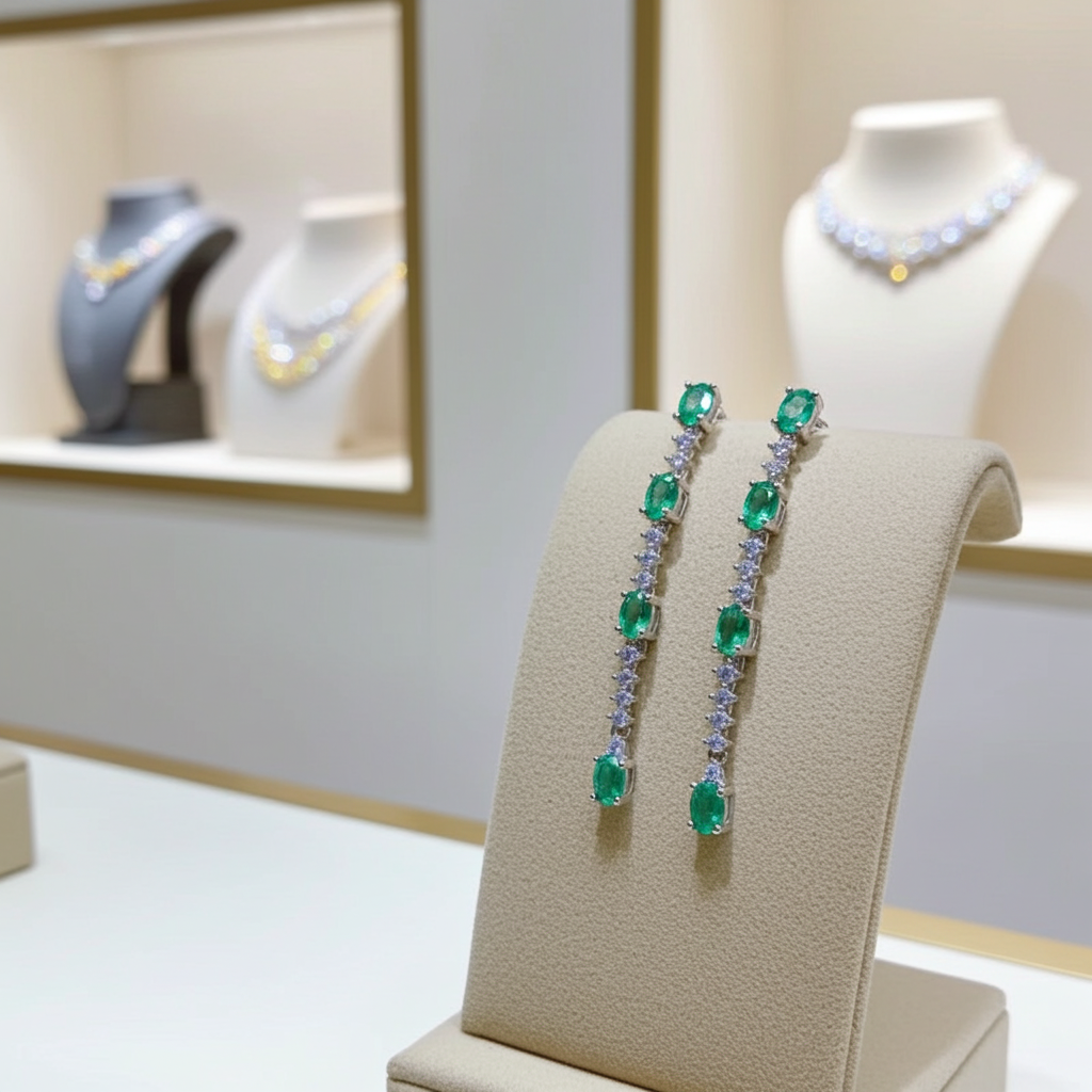 Bright Green Emerald Drop Dangle Earrings VVS Grade 925 Sterling Silver