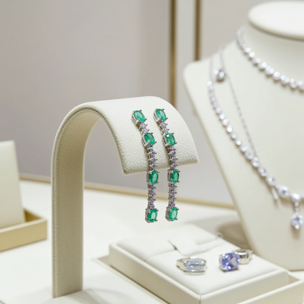 Bright Green Emerald Drop Dangle Earrings VVS Grade 925 Sterling Silver