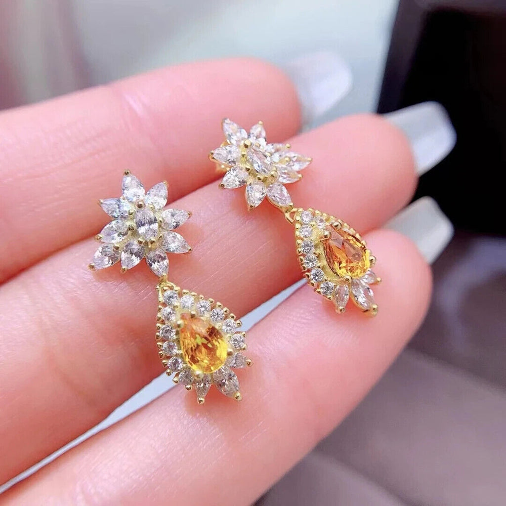 Natural Pear Cut Citrine Statement Earrings 4x6mm