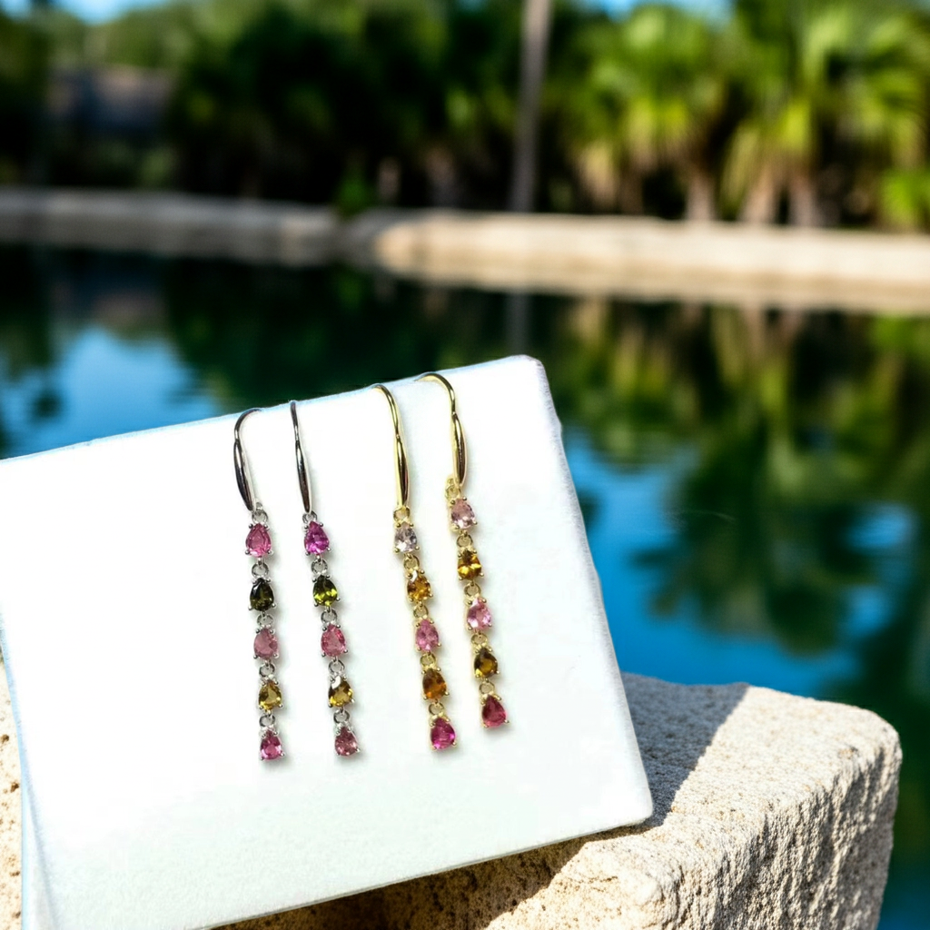 Tourmaline Drop Dangle Earrings 925 Sterling Silver