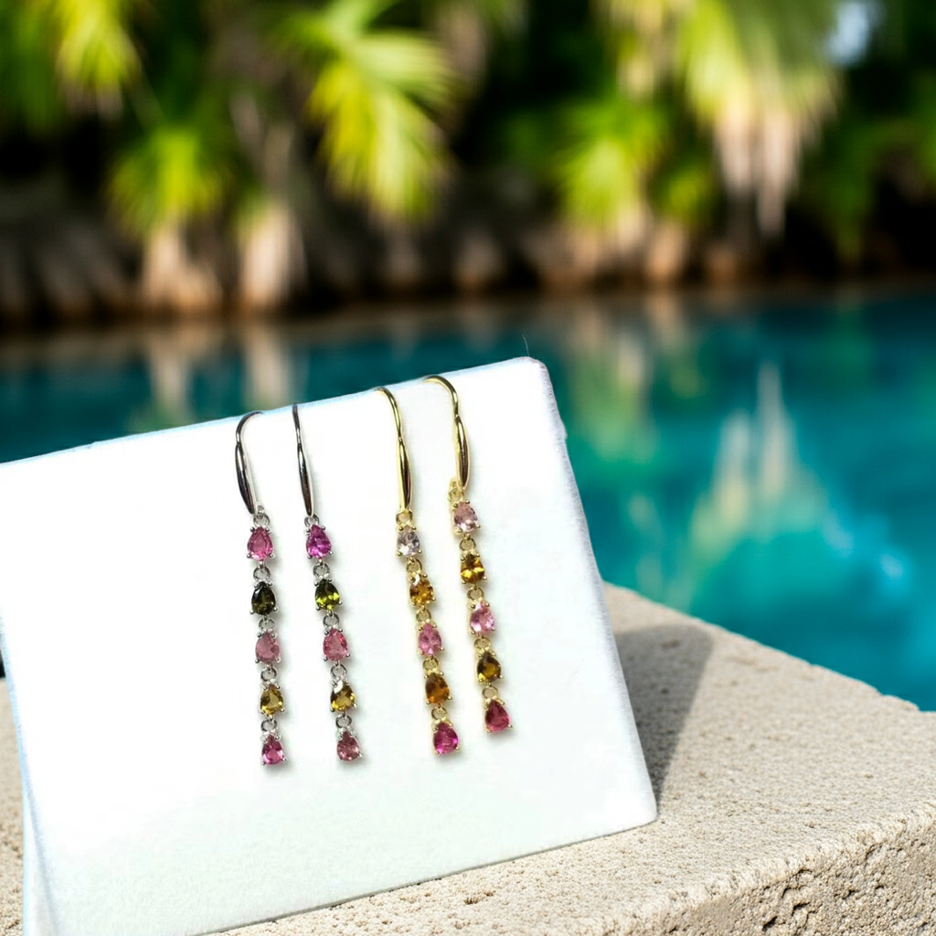 Tourmaline Drop Dangle Earrings 925 Sterling Silver