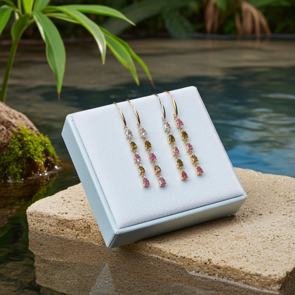 Tourmaline Drop Dangle Earrings 925 Sterling Silver