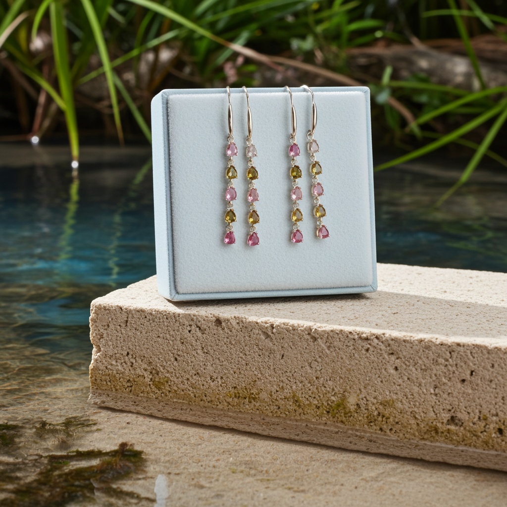Tourmaline Drop Dangle Earrings 925 Sterling Silver