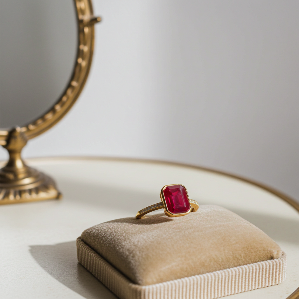 Emerald Cut Ruby Ring in Bezel Setting 6x8mm