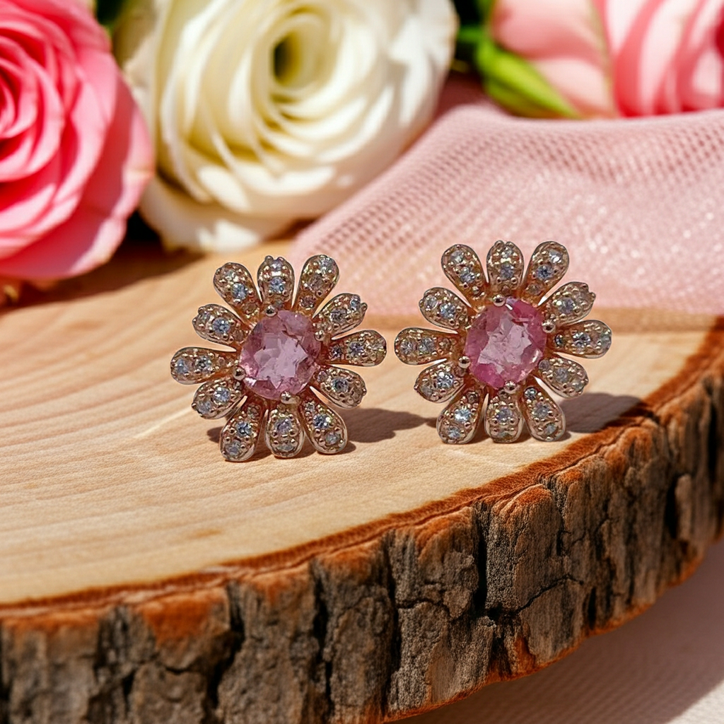 Brazilian Pink Tourmaline Earrings 5x6mm 925 Sterling Silver