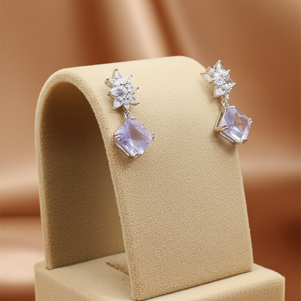Lavender Amethyst Dangle Earrings 10mm Platinum Plated