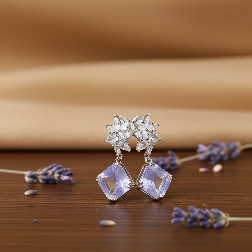Lavender Amethyst Dangle Earrings 10mm Platinum Plated