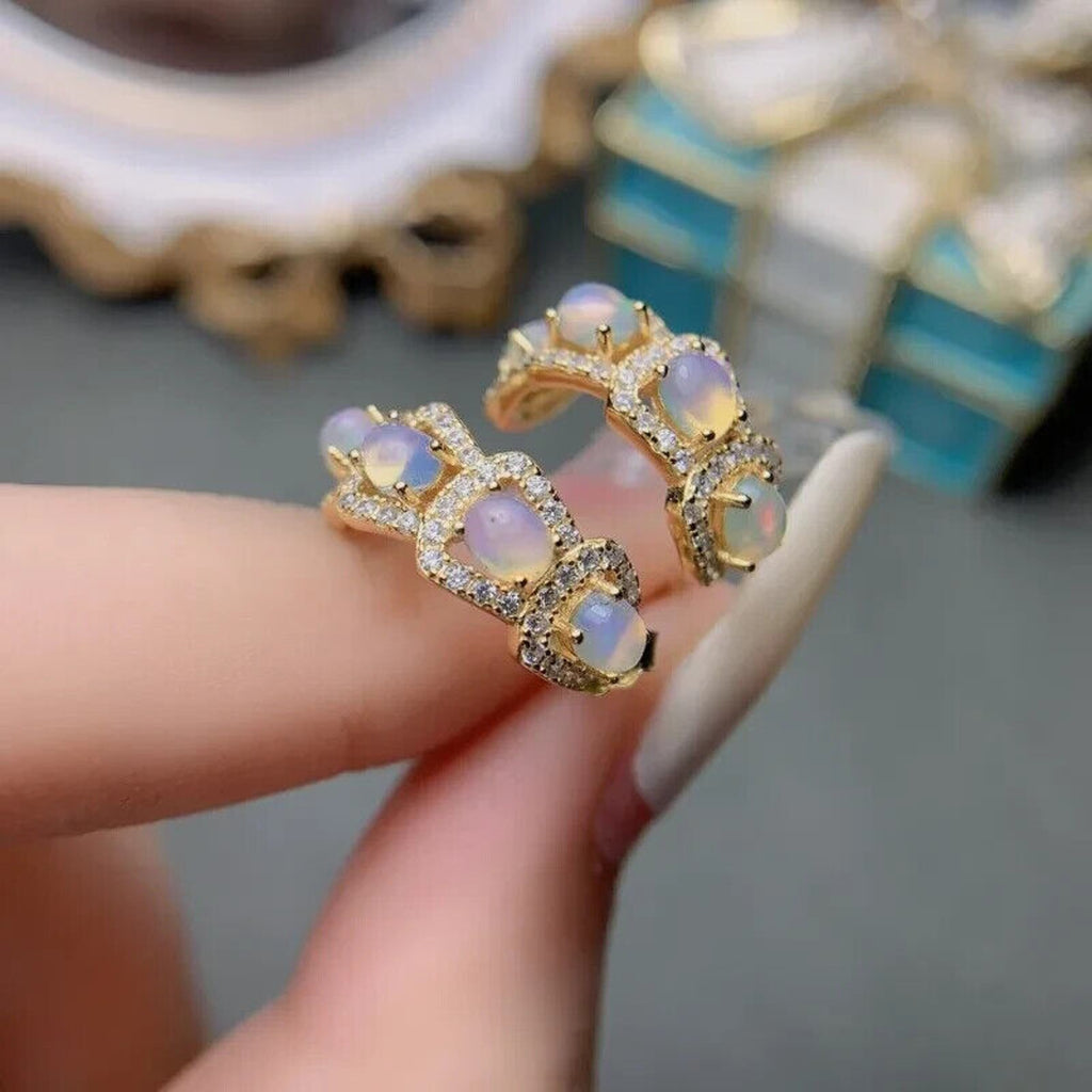 Natural Fire Opal Hoop Earrings, Australian Opal Hoop Earrings Sterling Silver