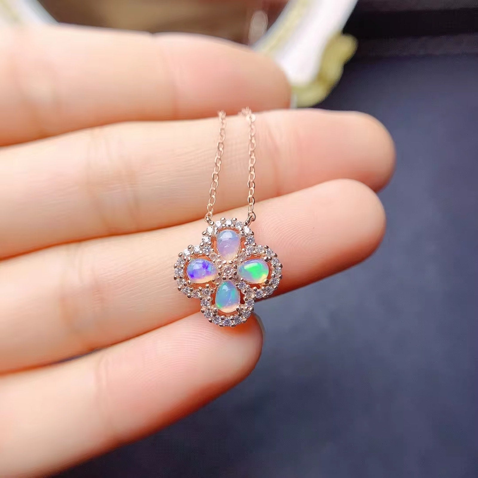 Natural Fire Opal Dainty Pendant Necklace, Genuine Fire Opal Flower Pendant