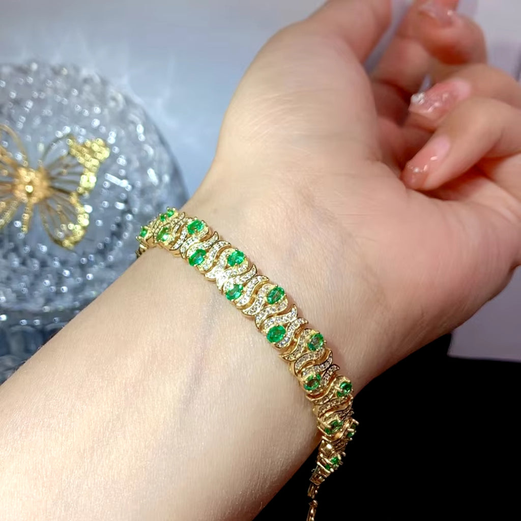 Natural Bright Green Emerald Double Layer Tennis Bracelet 3x4mm VVS Grade