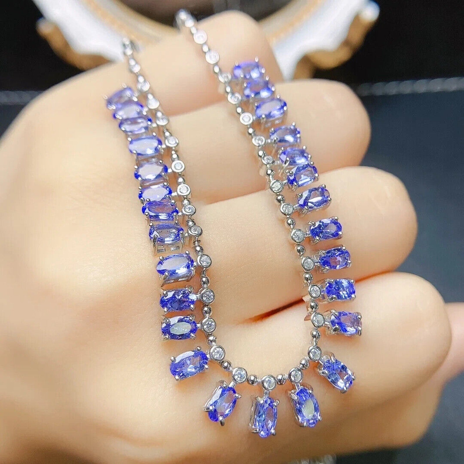 Natural Purple Tanzanite Statement Charm Necklace, Tanzanite Charm Necklace