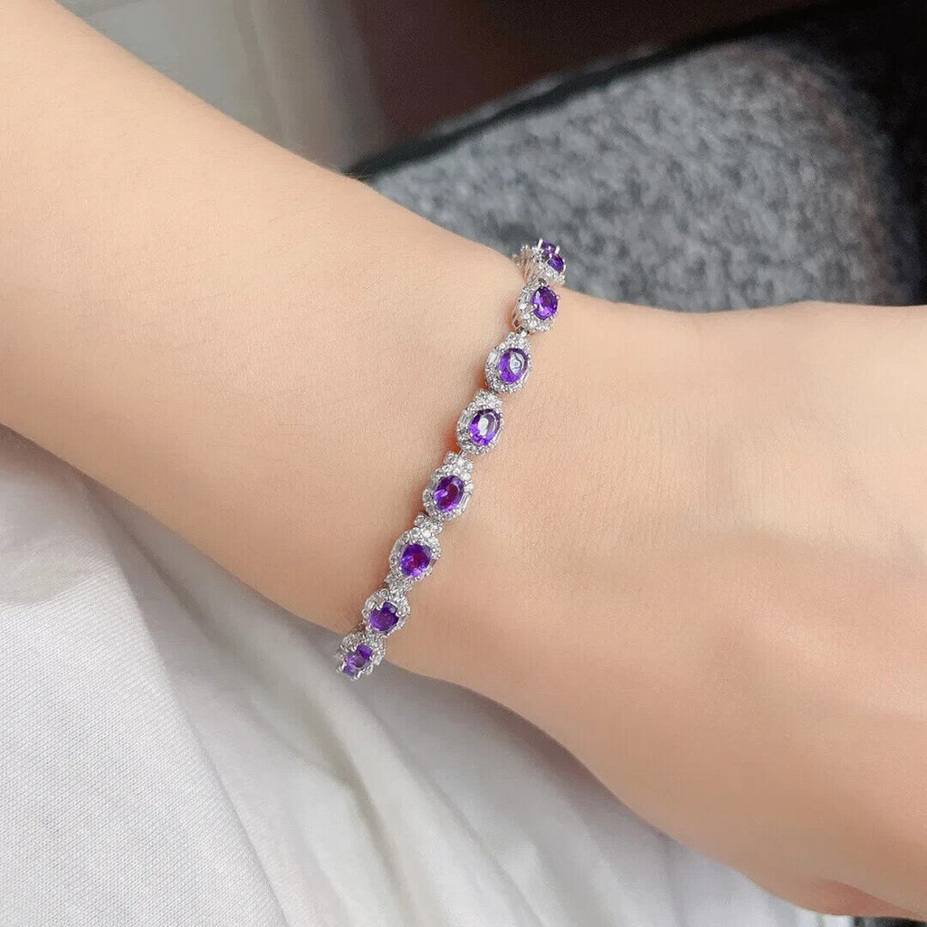 Natural Amethyst Gemstone Tennis Bracelet, Amethyst Bracelets