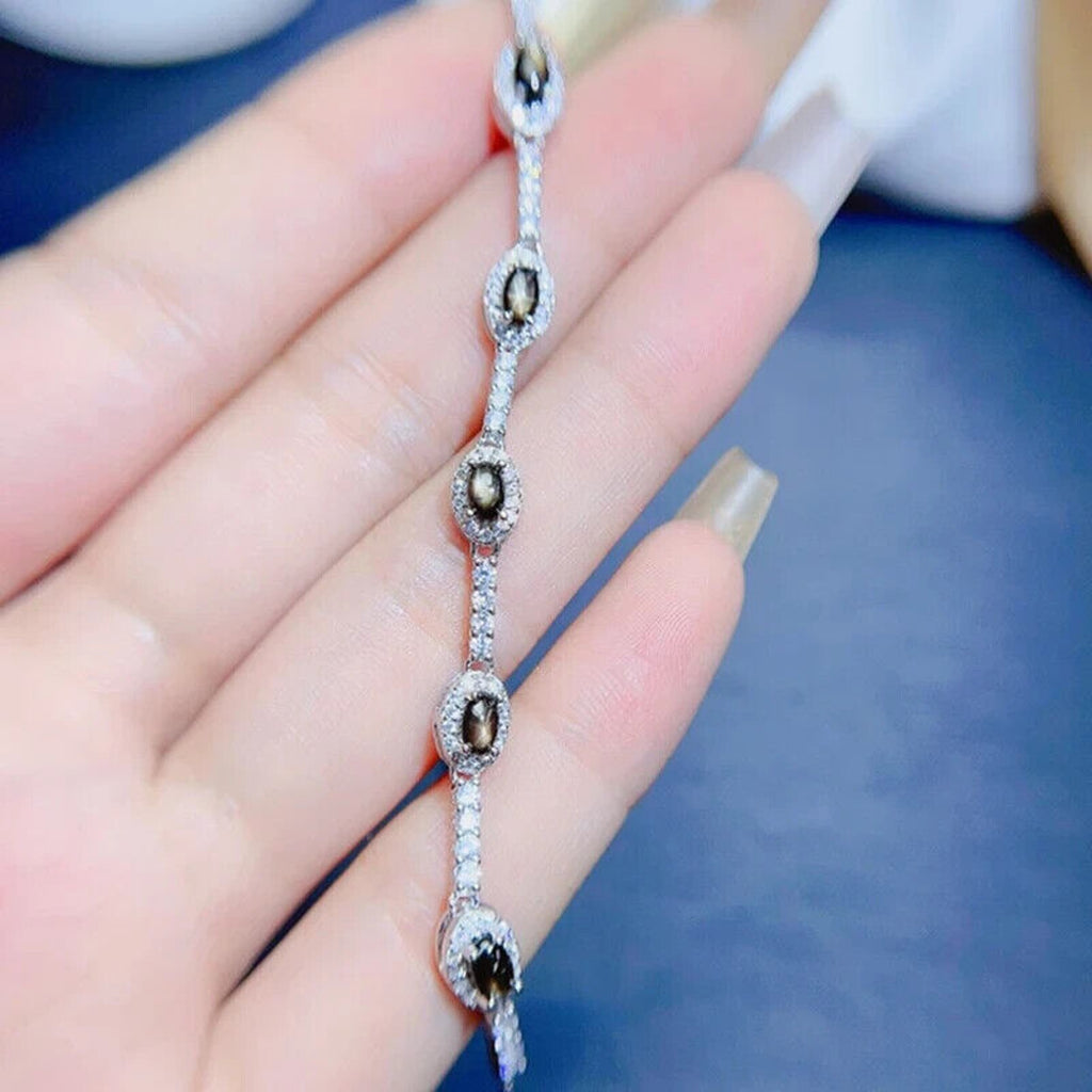 Dainty Star Sapphire Bracelet, Natural Star Sapphire Tennis Bracelet 3x5mm