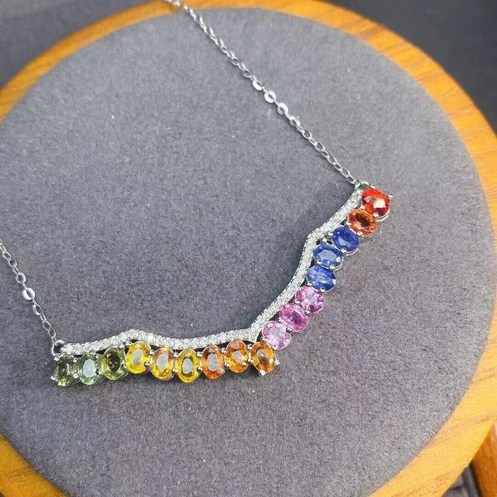 Multicolor Natural Sapphire Clavicle Chain Necklace, Dainty Sapphire Necklace
