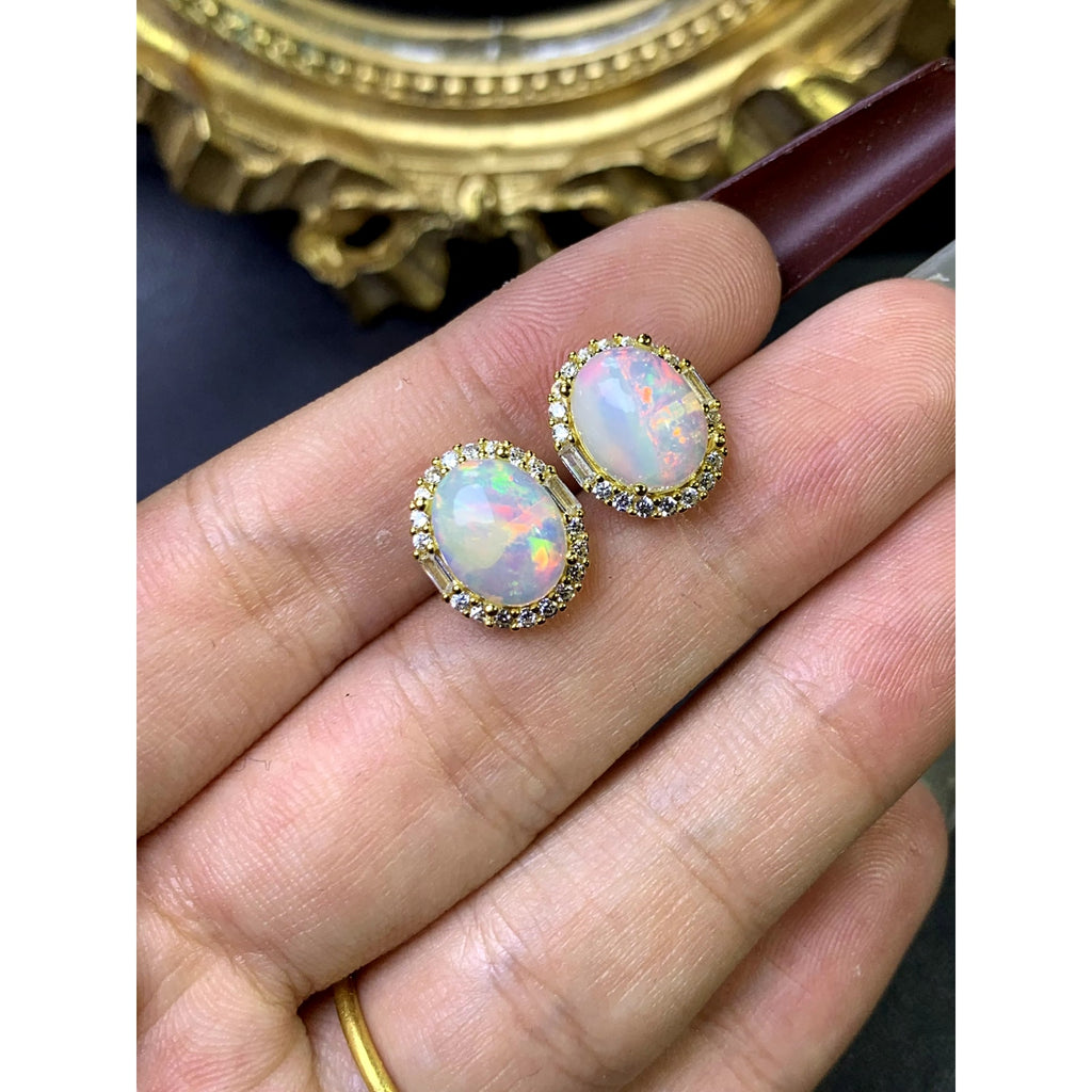 Natural Fire Opal Earrings, Women's Opal Stud Earrings 925 Sterling Silver