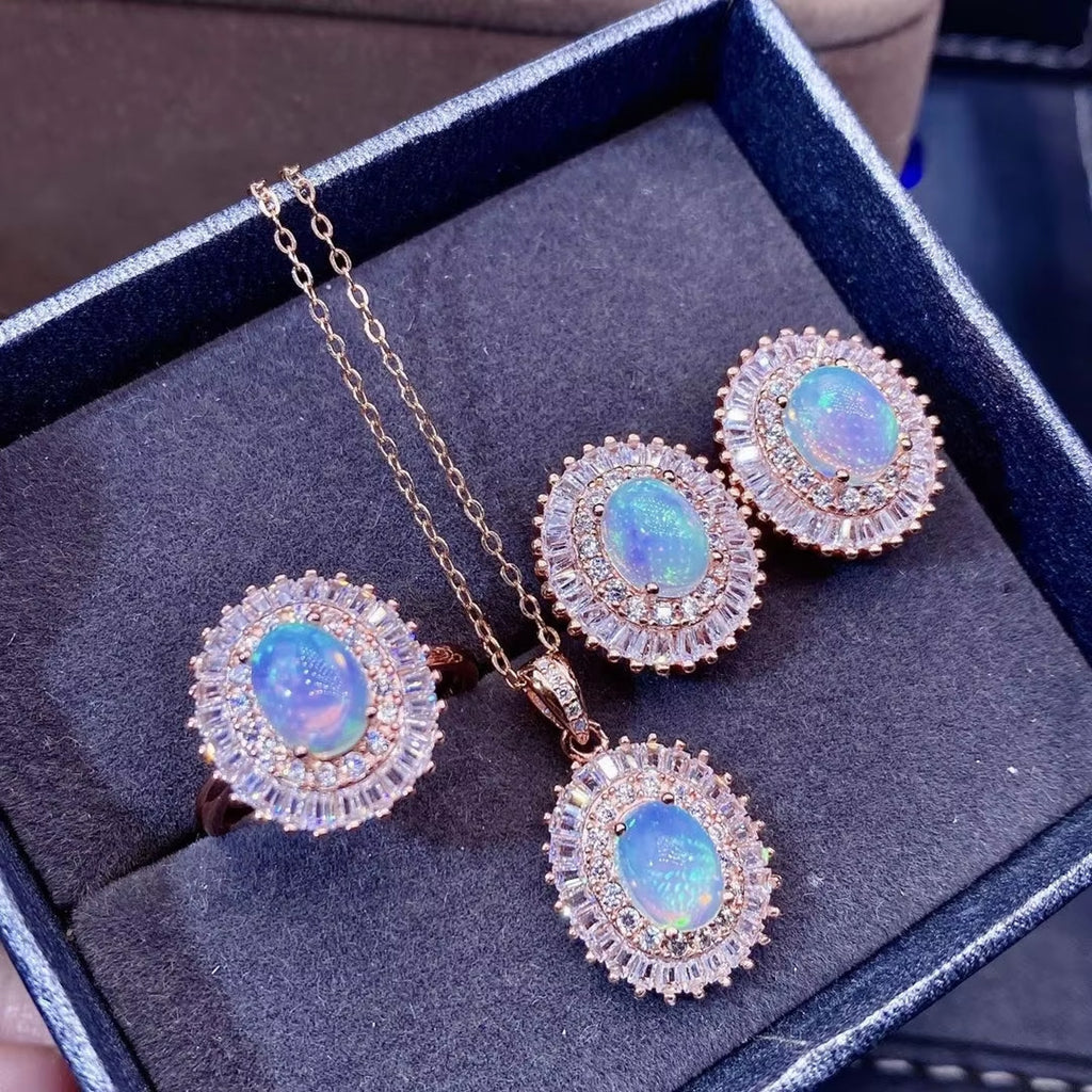 Fire Opal Jewelry Set, Natural Fire Opal Necklace, Ring, and Earrings, Fire Opal