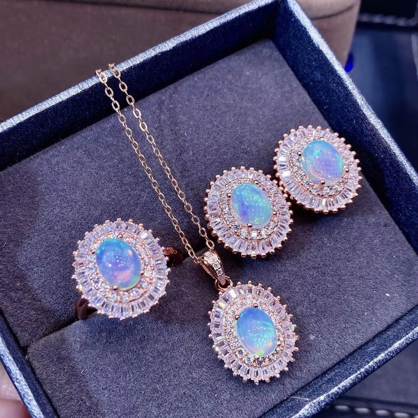 Fire Opal Jewelry Set, Natural Fire Opal Necklace, Ring, and Earrings, Fire Opal