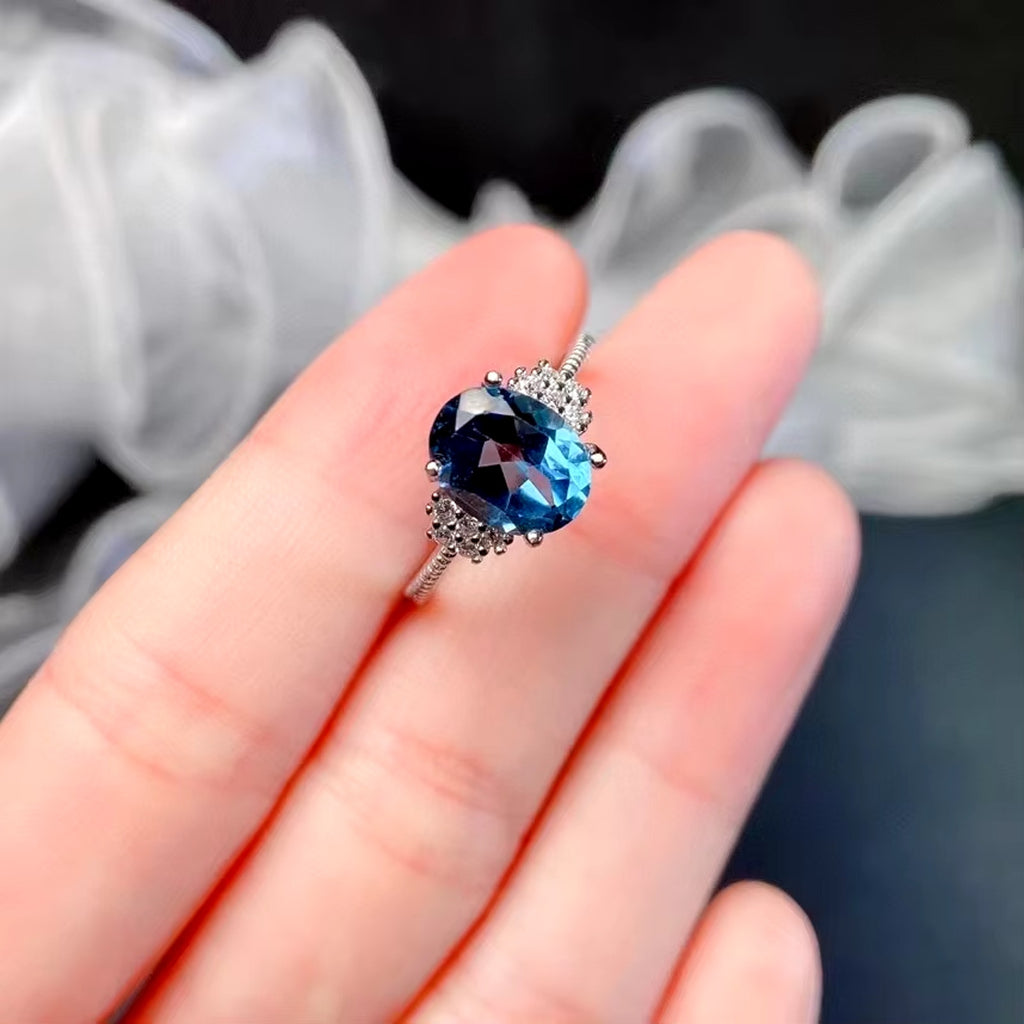 2CT VVS London Blue Topaz Ring Oval Cut London Blue Topaz