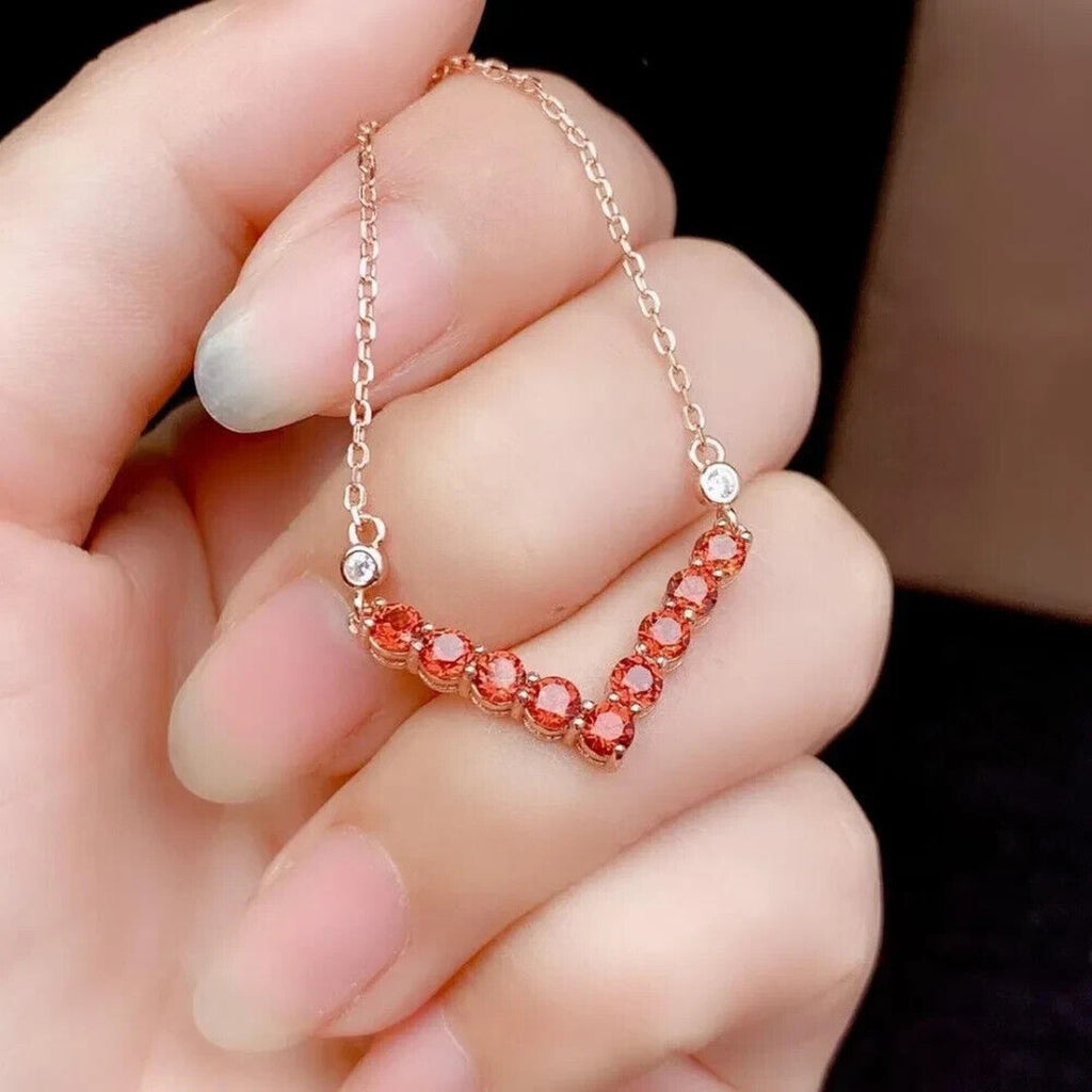 Natural Orange Garnet Clavicle Chain Necklace, Orange Garnet Necklace 3mm