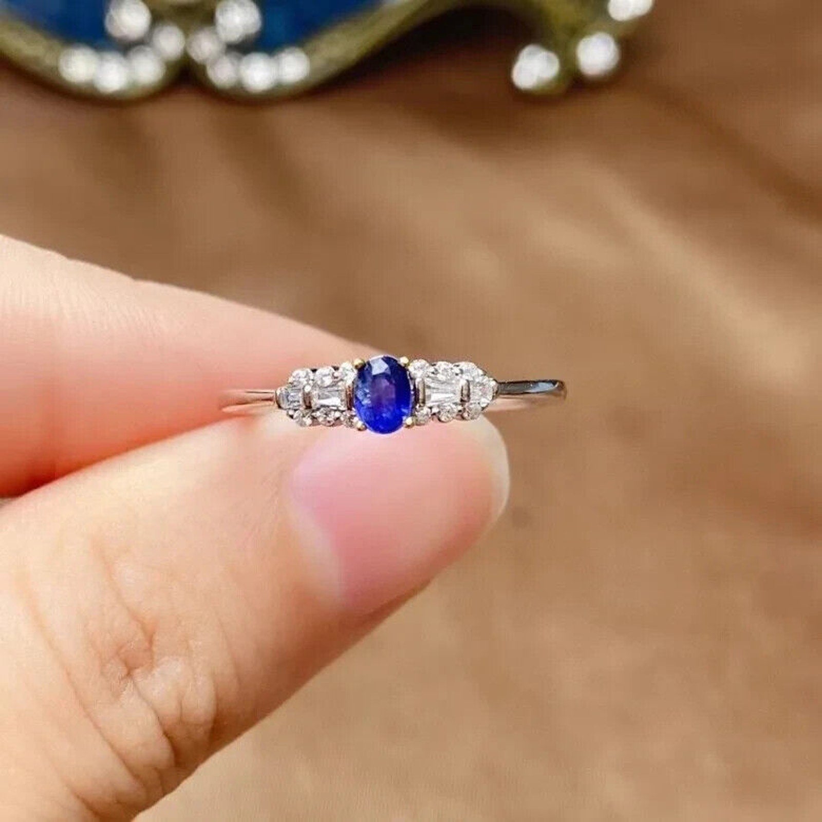 Dainty Sapphire Ring, Natural Blue Sapphire Sterling Dainty Silver Ring