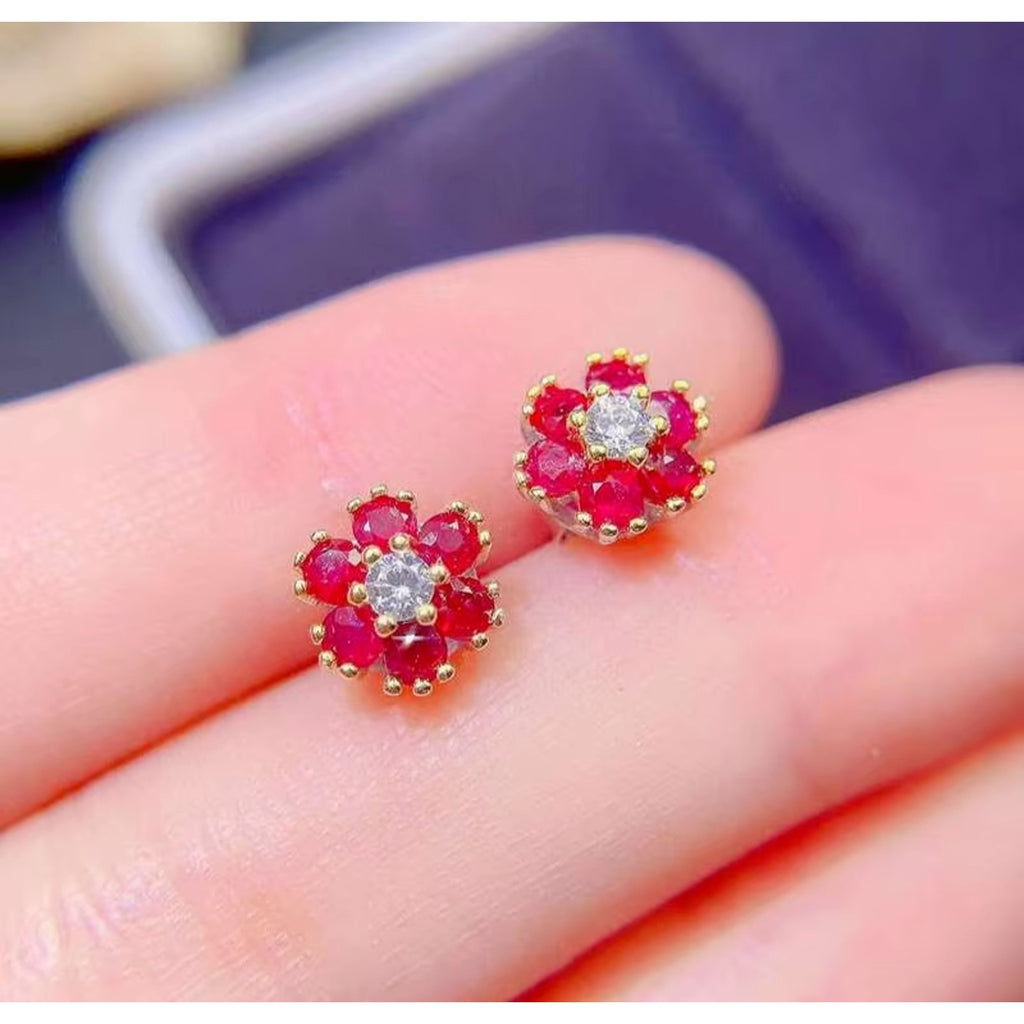 Ruby Earrings Sterling Silver 925 Stud Earrings for for Women Natural