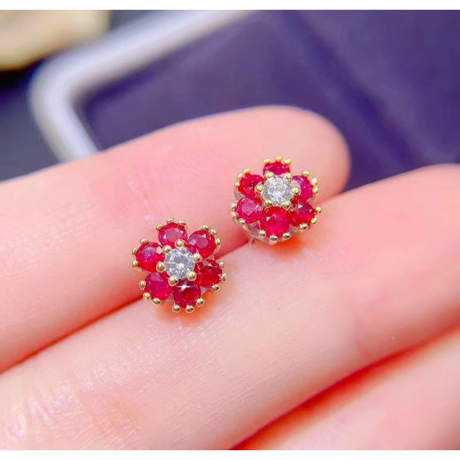 Ruby Earrings Sterling Silver 925 Stud Earrings for for Women Natural
