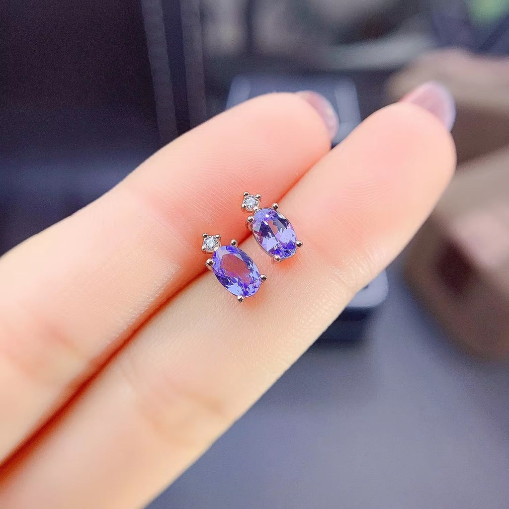 Purple Tanzanite Earrings, Natural Tanzanite Stud Earrings Sterling Silver 4x6mm