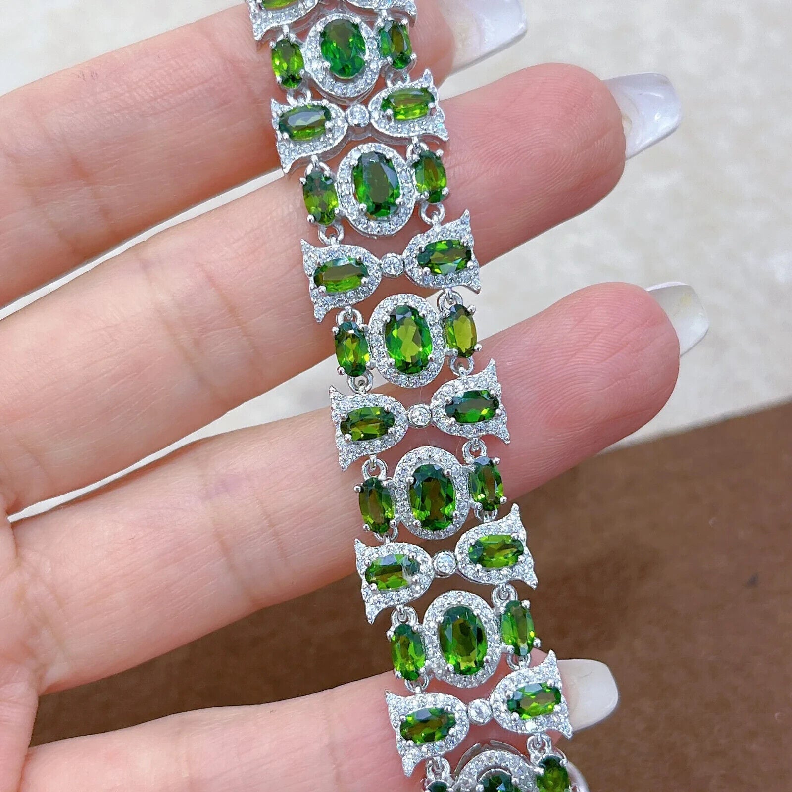 Chrome Diopside Multilayer Tennis Bracelet, Natural Gemstone Bracelet CZ