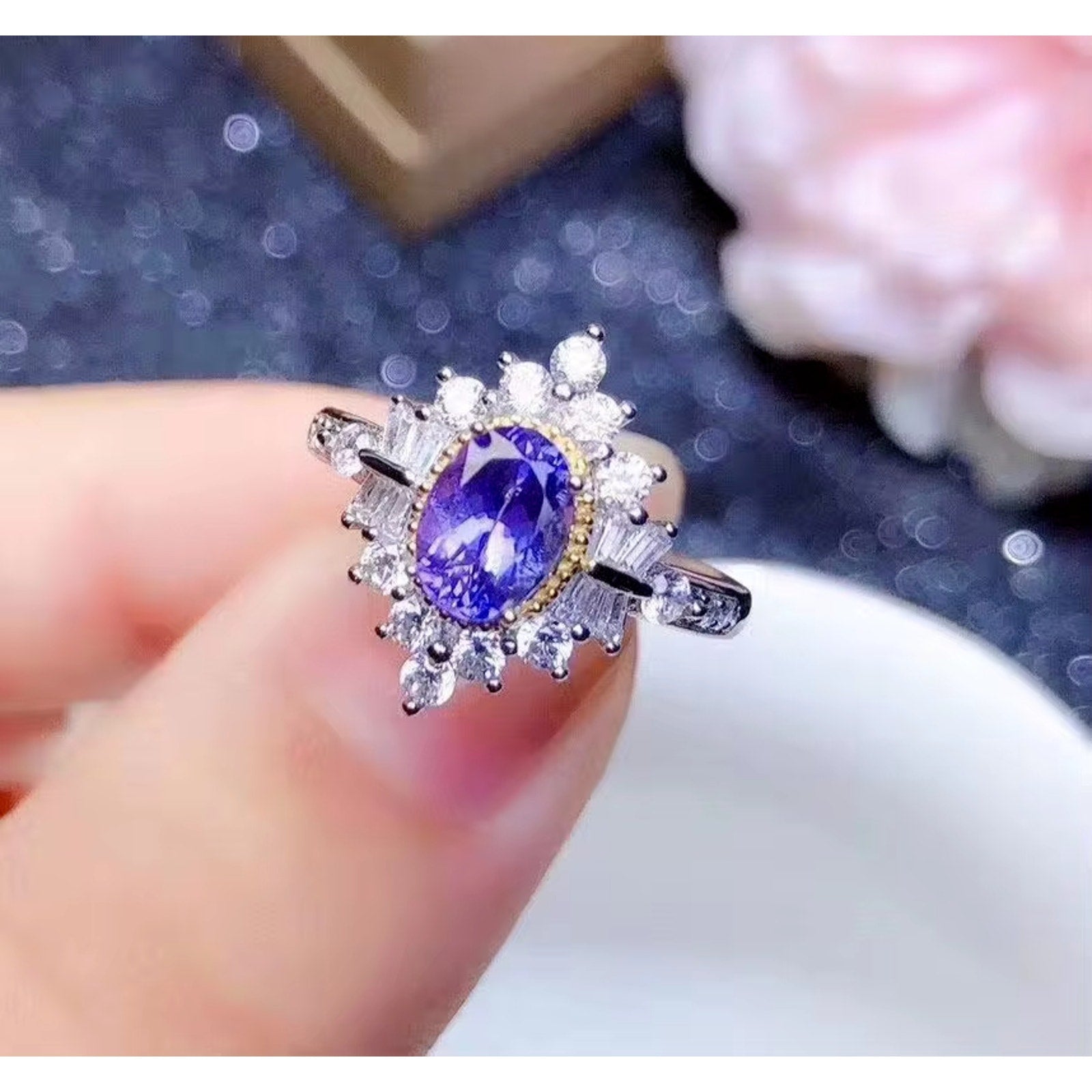 Tanzanite Ring, Natural Purple Tanzanite Ring Sterling Silver 5x7mm Tanzanite