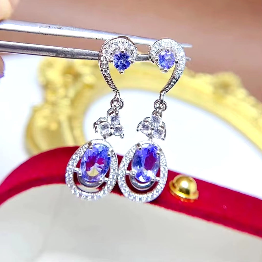 Natural Tanzanite Earrings, Purple Tanzanite Statement Earrings Sterling Silver