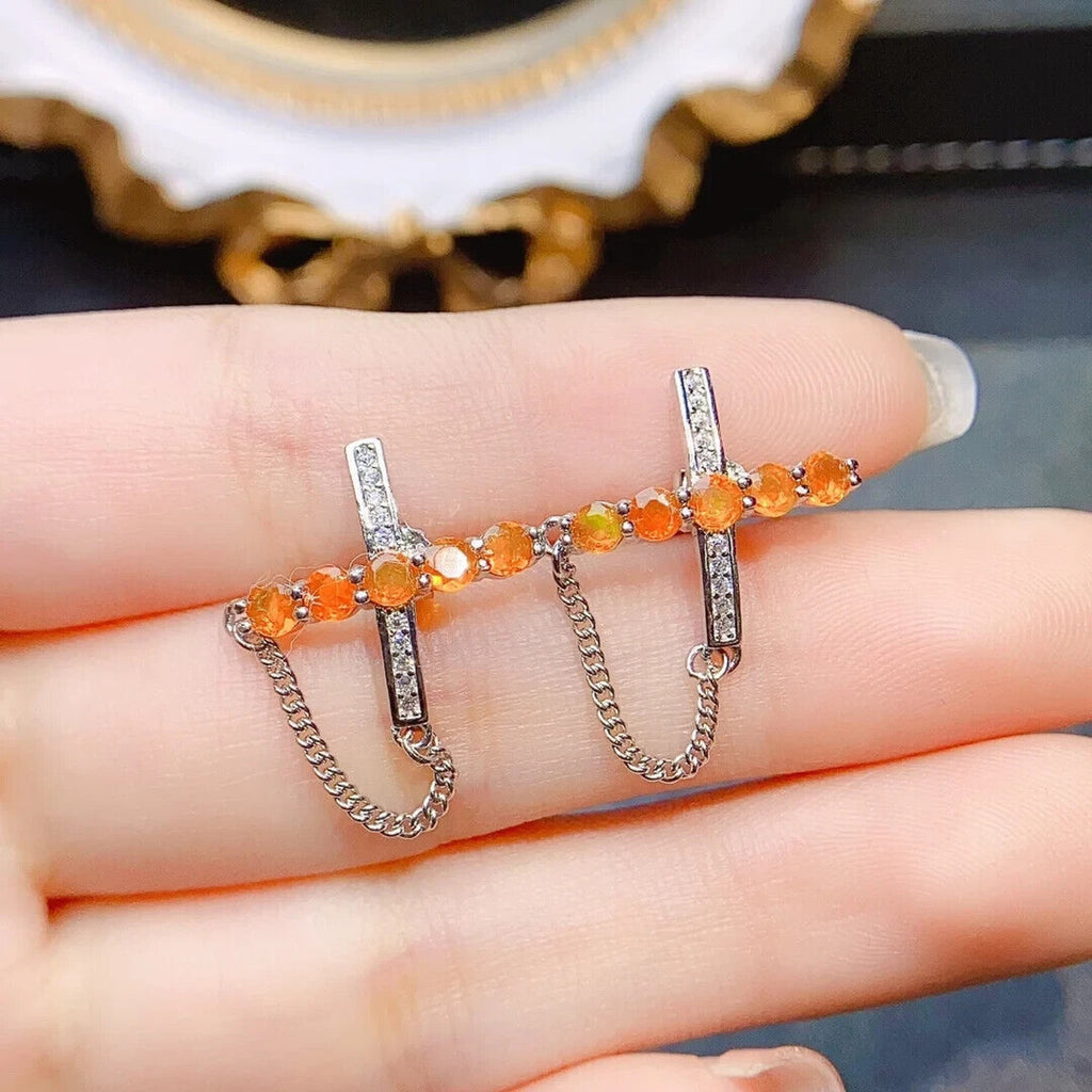 Orange Fire Opal Statement Earrings, Natural Orange Opal Stud Earrings 3mm