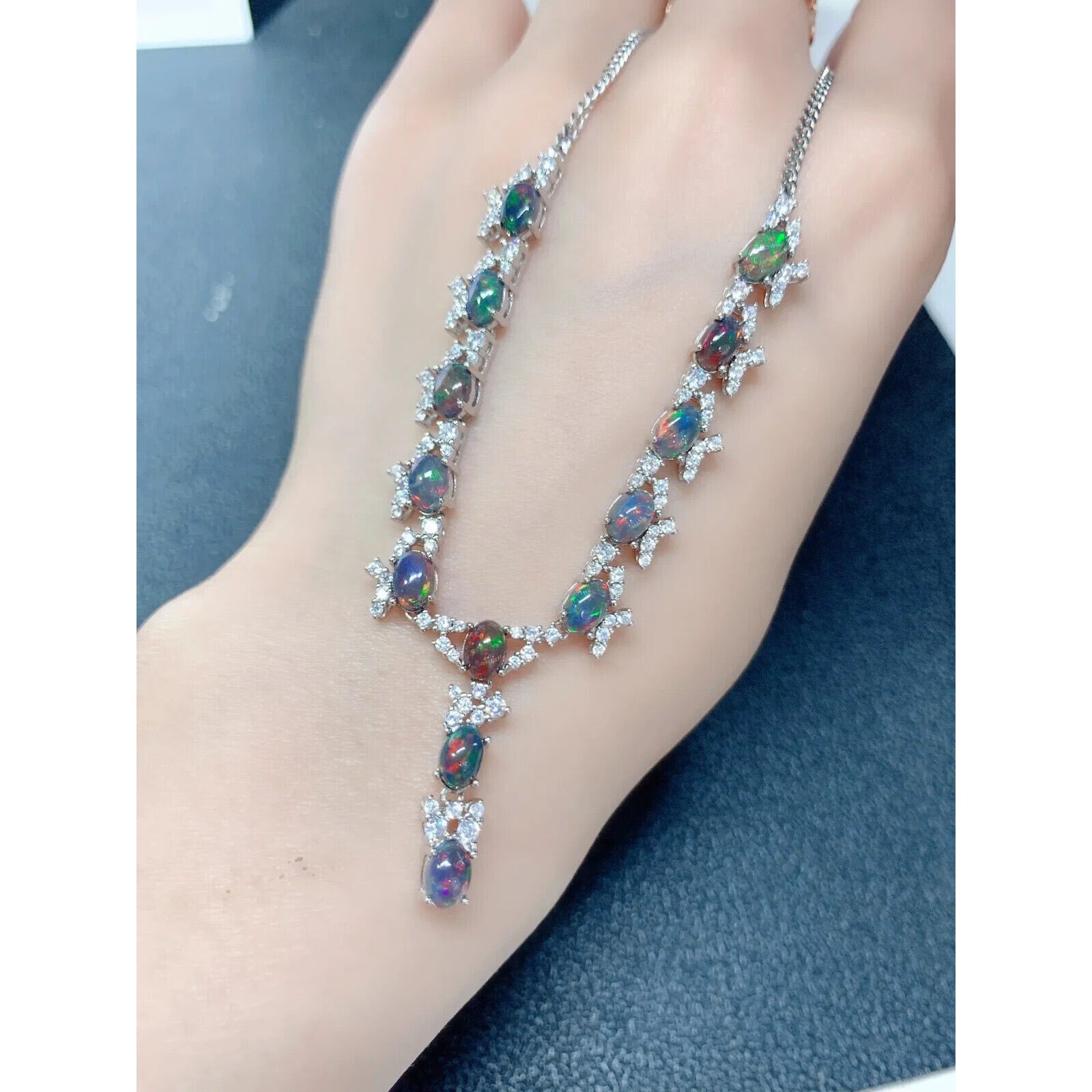 Natural Black Fire Opal Statement Necklace, Colorful Black Opal Necklace