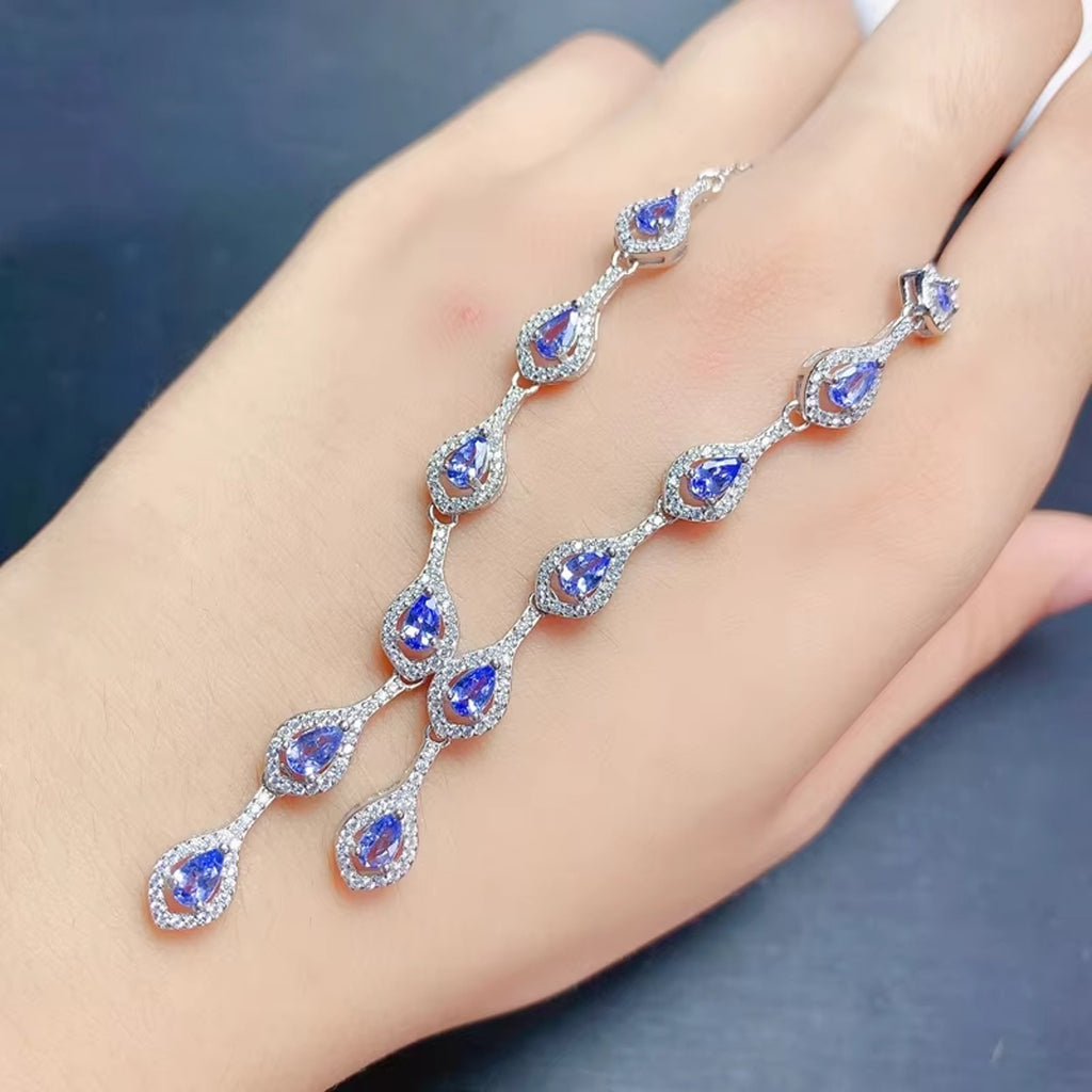 Purple Tanzanite Necklace, Tanzanite Clavicle Chain Necklace Sterling Silver