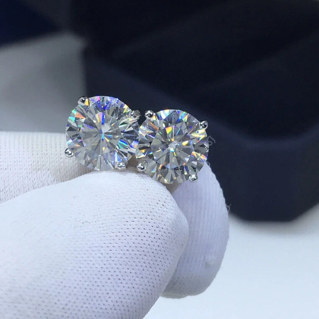 VVS1 Round Brilliant Cut White Moissanite Stud Earrings 1CT, 2CT or 3CT