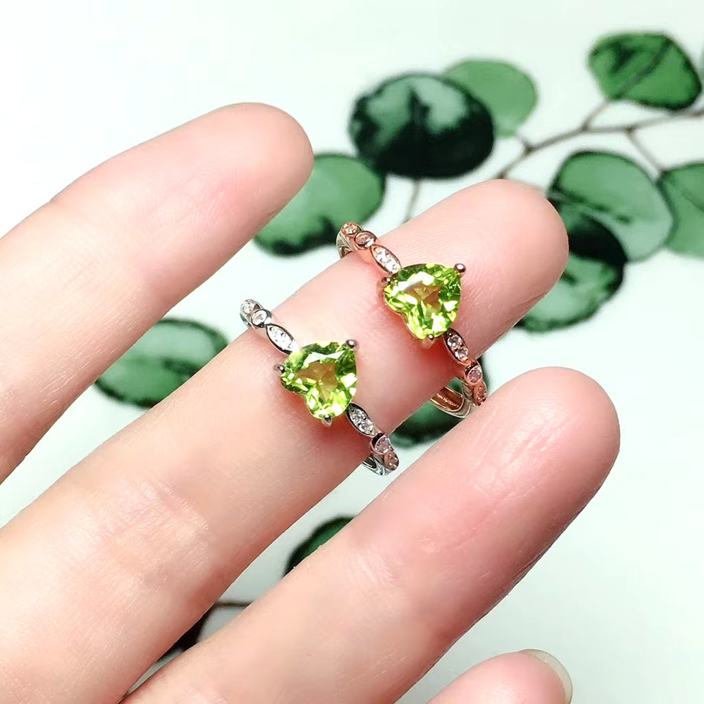 Natural Peridot Heart Ring, August Birthstone Peridot Ring 925 Sterling Silver