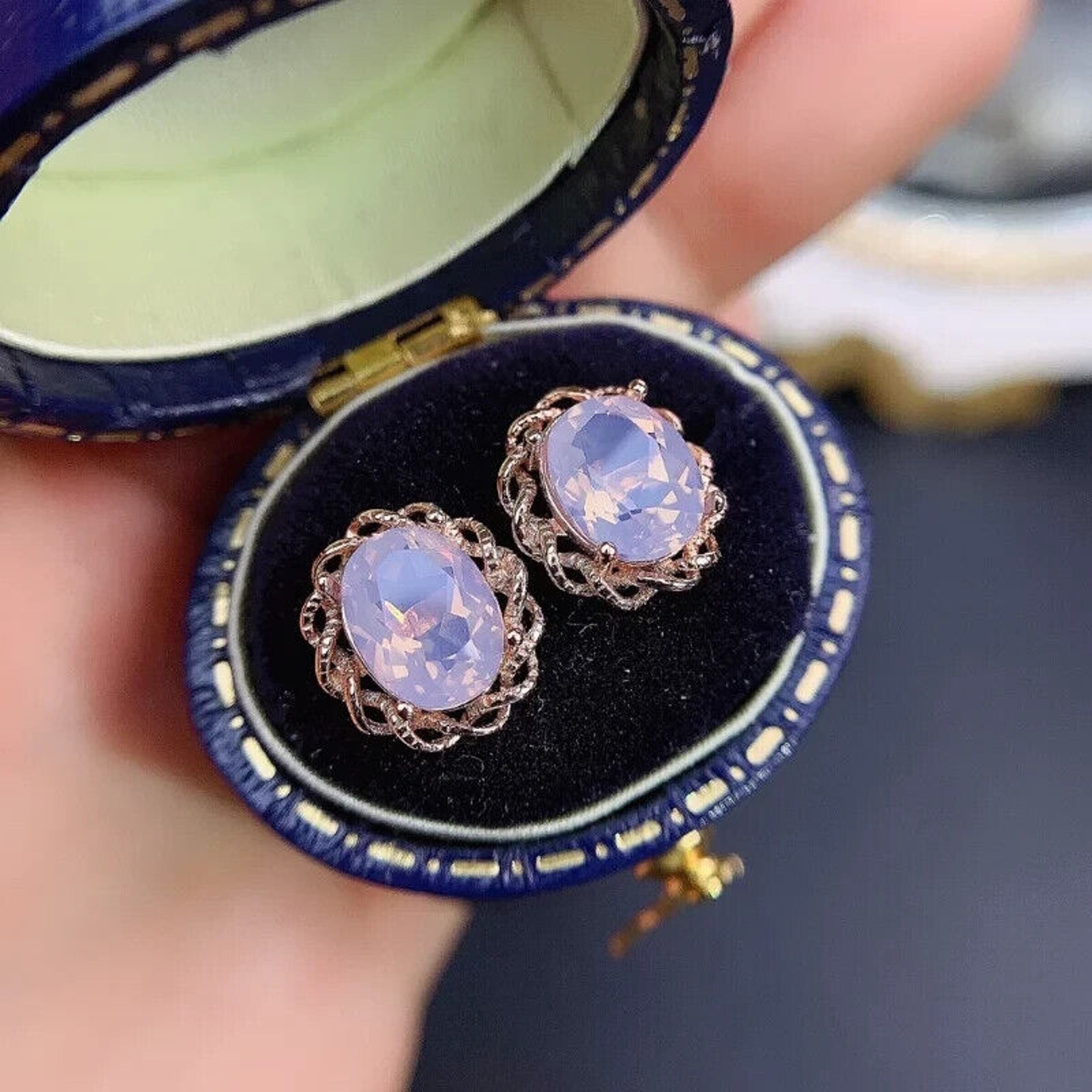 Lavender Amethyst Stud Earrings, Oval Cut Light Purple Amethyst Stud Earrings