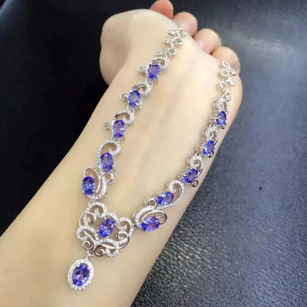 Purple Tanzanite Gemstone Statement Necklace, Tanzanite Collar Necklace