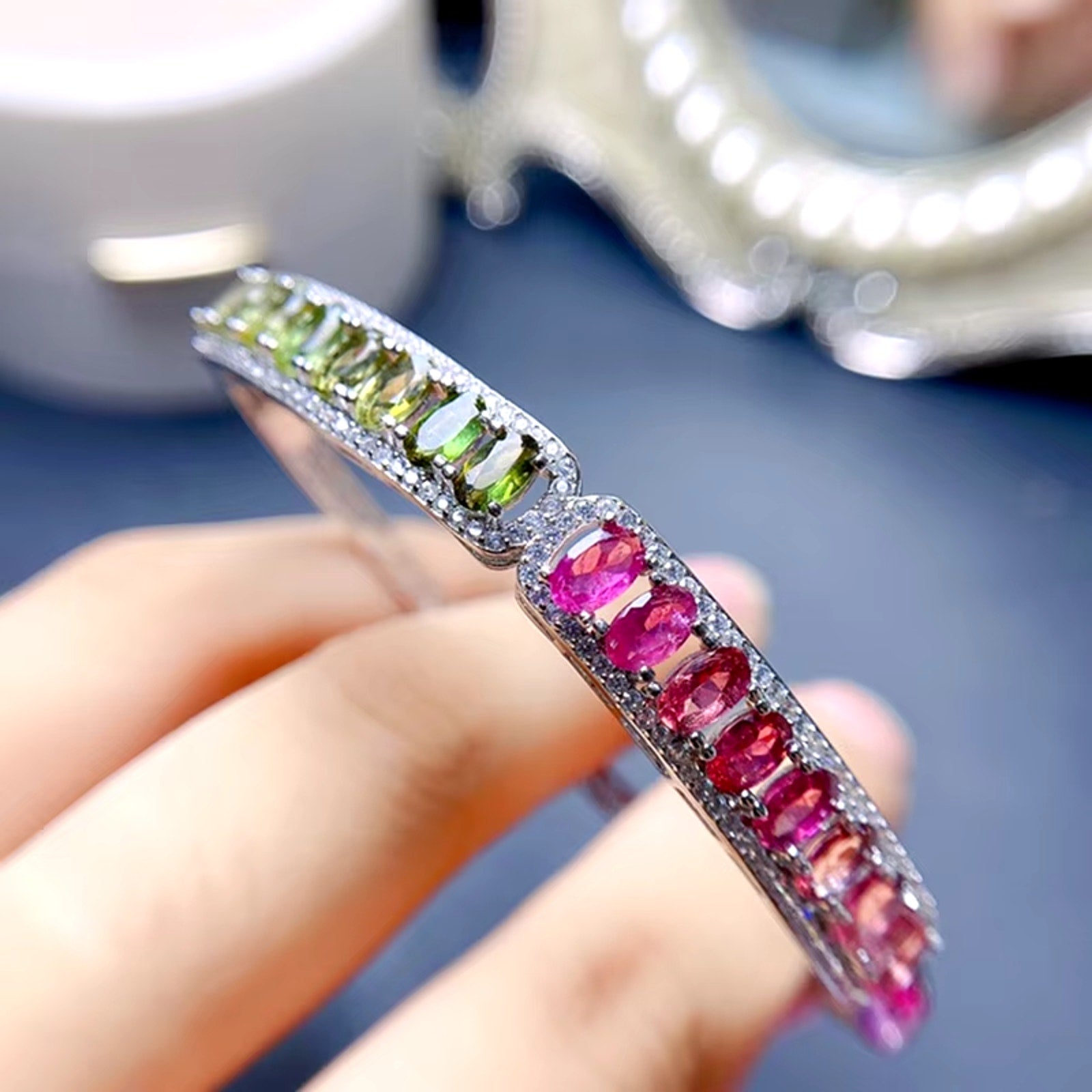 Natural Brazilian Tourmaline Gemstone Bangle Bracelet, Tourmaline Bracelet