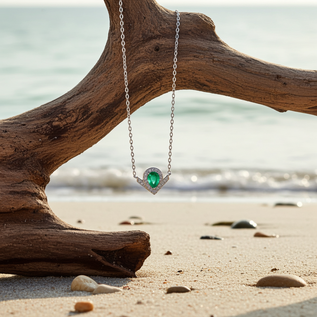 Natural Emerald Teardrop Pendant Necklace 5x7mm