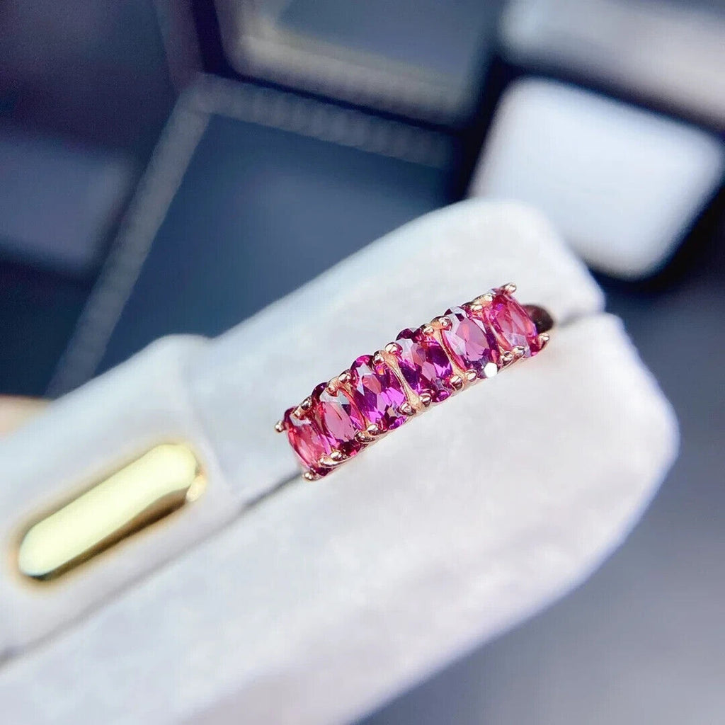 Mozambique Garnet Band Ring 3x5mm, Pink Garnet Band Ring Sterling Silver