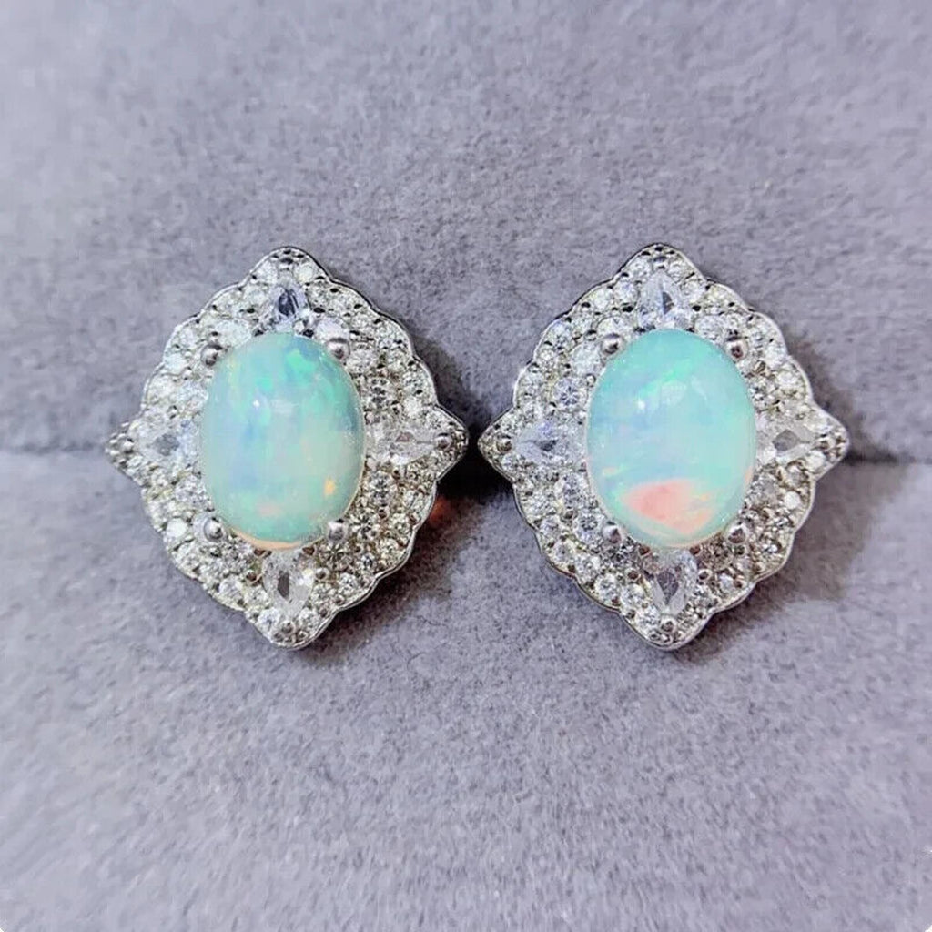 Large Fire Opal Stud Earrings 8x10mm, Natural Fire Opal Gemstone Earrings